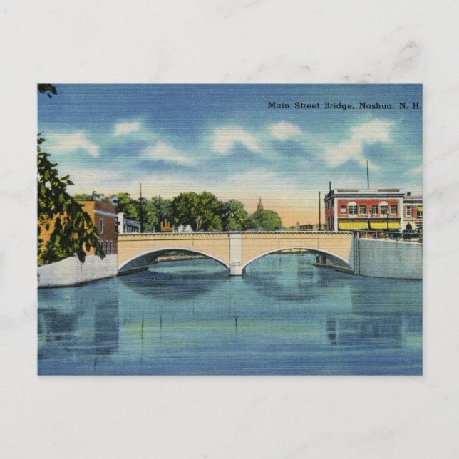 Vintage Main Street Bridge Nashua NH Postcard (Front)