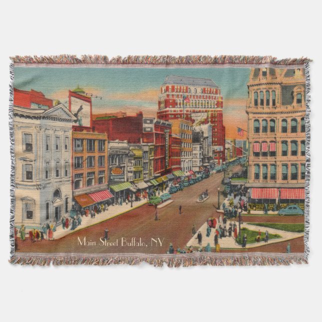 Vintage Main Street in Buffalo Throw Blanket (Front)