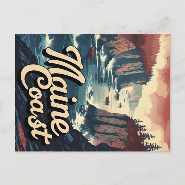 Vintage Maine Coast Boats & Cliffs Postcard (Front)