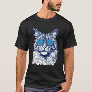 Vintage Maine Coon Cat Lover Sunglasses Mum Dad Pr T-Shirt