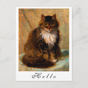 Vintage Maine Coon Cat Painted Portrait Postcard
