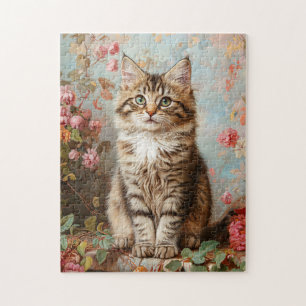Vintage Maine Coon Kitten Painting Jigsaw Puzzle