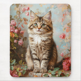 Vintage Maine Coon Kitten Painting Mouse Mat