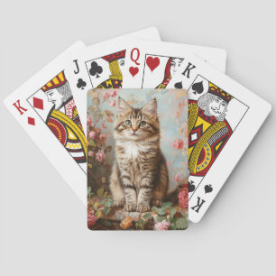 Vintage Maine Coon Kitten Painting Playing Cards