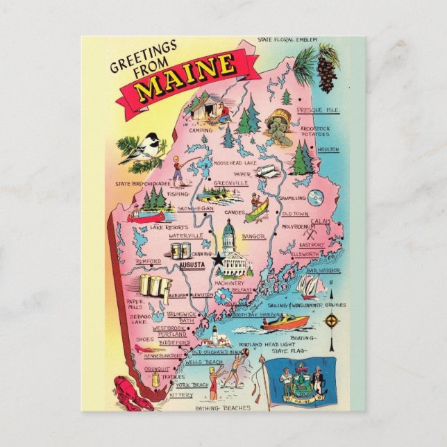 Vintage Maine Greetings Postcard (Front)