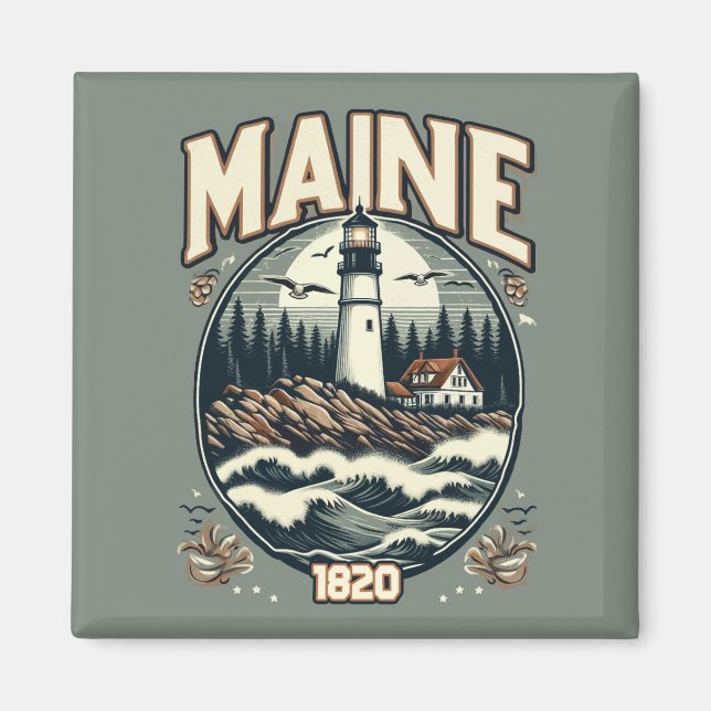 Vintage Maine Lighthouse Magnet (Front)