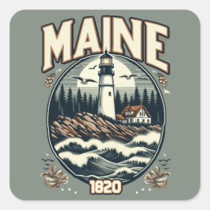 Vintage Maine Lighthouse Square Sticker
