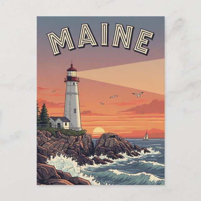 Vintage Maine Lighthouse Travel Postcard (Front)