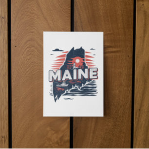 Vintage Maine USA State Map Travel Postcard