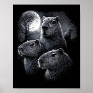 Vintage Majestic Capybara Moon Wild Nature Poster