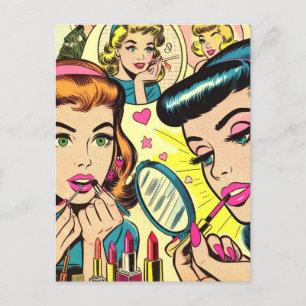 Vintage Makeup Girls Comics Postcard