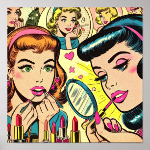 Vintage Makeup Girls Comics Poster