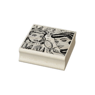 Vintage Makeup Girls Comics Rubber Stamp