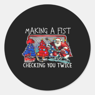 Vintage Making A Fist Checking You Twice Christmas Classic Round Sticker