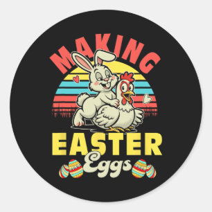 Vintage Making Easter Eggs Joke Couple Adult Bunny Classic Round Sticker
