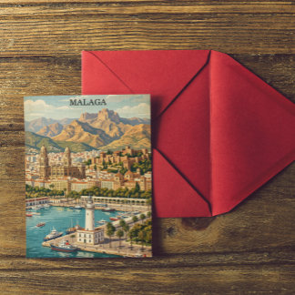 Vintage Malaga Spain Travel Artwork Postcard