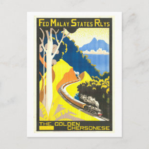 Vintage Malay Railways Travel Poster Postcard