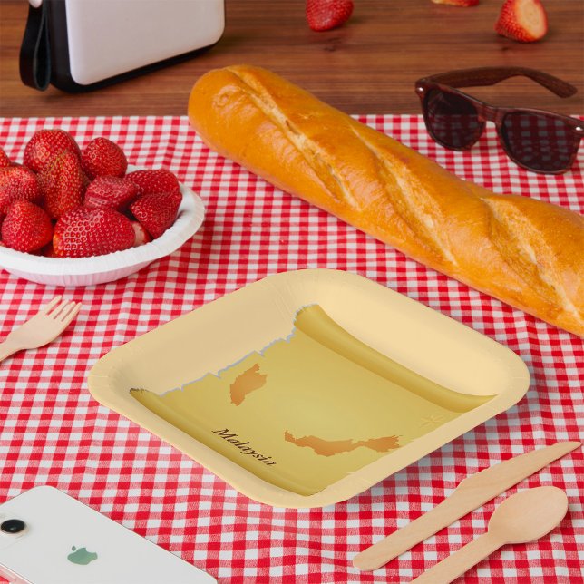 Vintage Malaysia Map Scroll Old World Travel Paper Plate (Creator Uploaded)