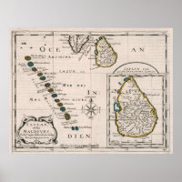 Vintage Maldives and Sri Lanka Map (1652)