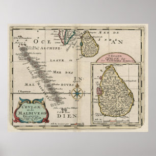 Vintage Maldives and Sri Lanka Map (1705) Poster