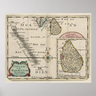 Vintage Maldives and Sri Lanka Map (1705) Poster