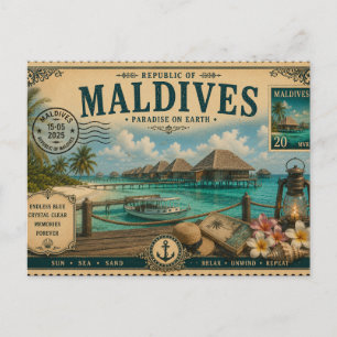Vintage Maldives Vacation Souvenir Postcard