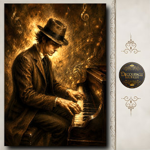 Vintage Male Piano Player Golden Jazz Art Tissue Paper