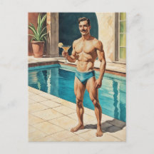 Vintage Male Pinup Zaddy | Retro Poolside Hunk