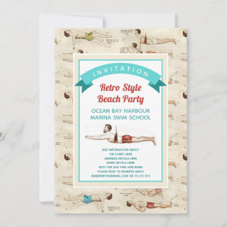 Vintage Male Swimmers French Retro Beach Party Invitation