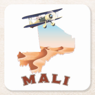 Vintage Mali Map travel poster Square Paper Coaster