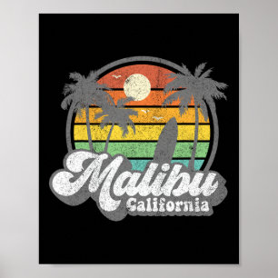 Vintage Malibu Beach California Ca Surfing Retro S Poster