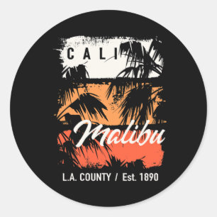 Vintage Malibu Beach California Surf Cali Surfing Classic Round Sticker