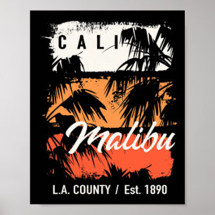 Vintage Malibu Beach California Surf Cali Surfing Poster