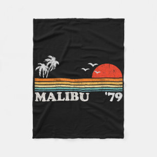 Vintage Malibu California Beach Retro Sun Surfing Fleece Blanket