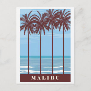 Vintage Malibu California Ocean Palm Tree Travel Postcard