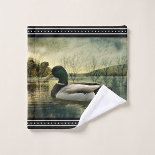 Vintage Mallard Duck Weathered Postcard Bath Towel Set