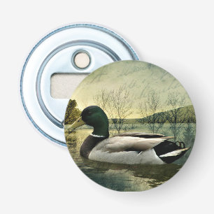 Vintage Mallard Duck Weathered Postcard Bottle Opener