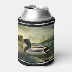Vintage Mallard Duck Weathered Postcard Can Cooler