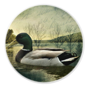 Vintage Mallard Duck Weathered Postcard Ceramic Knob