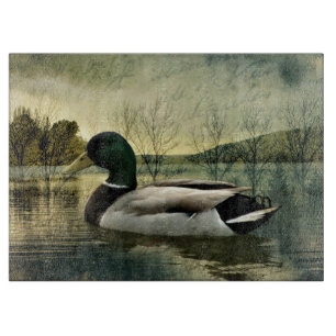 Vintage Mallard Duck Weathered Postcard Cutting Board