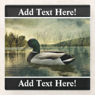 Vintage Mallard Duck Weathered Postcard Glass Coaster