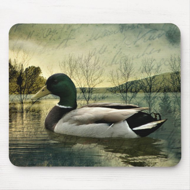 Vintage Mallard Duck Weathered Postcard Mouse Mat (Front)