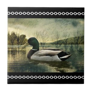 Vintage Mallard Duck Weathered Postcard Tile