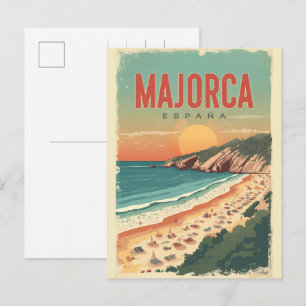 Vintage Mallorcca beach Spain travel souvenirs Holiday Postcard