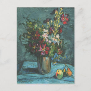 Vintage Mallows on Black Background Flowers Pink Postcard