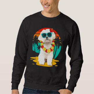 Vintage Maltese Hawaiian Summer Vacation Tropical  Sweatshirt