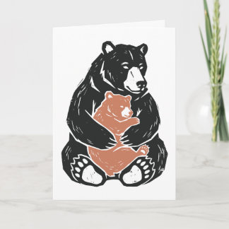 Vintage Mama Bear and Baby Cub Hug Distressed Art Holiday Card