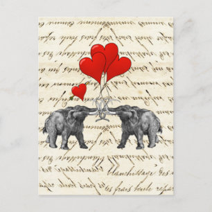 Vintage mammoths and hearts postcard