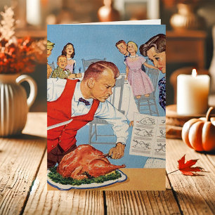 Vintage Man Carving Turkey Thanksgiving Holiday Card