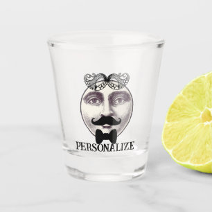 Vintage man in moon bartender moustache bow tie shot glass